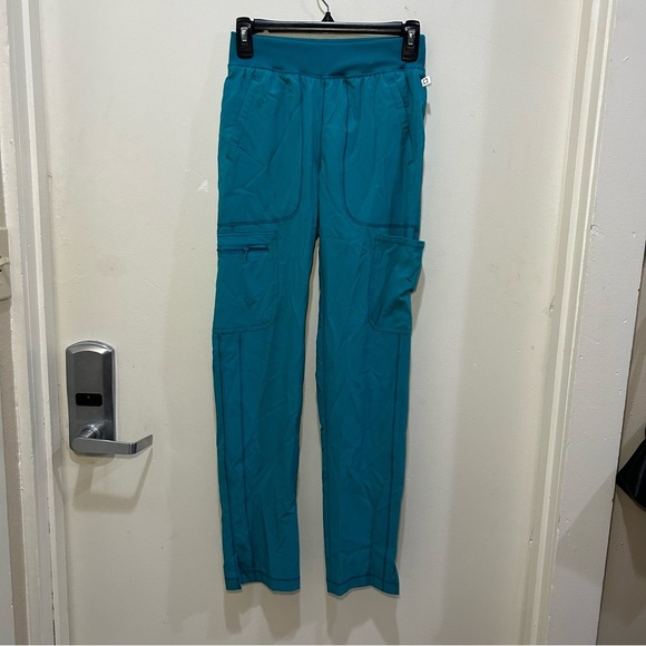 Cherokee Teal Blue Workwear Revolution Natural Rise Tapered Leg Jogger Scrubs - Picture 1 of 9
